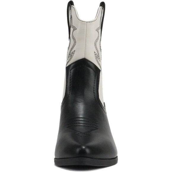 Blazing Ankle Boot Women Black White mitation SuedePointe Toe Low Heel - Picture 3 of 4